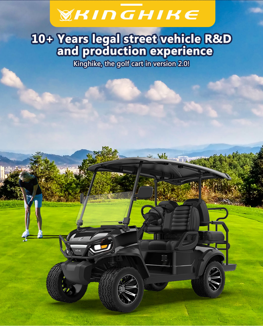 GQL 2+2 Seater Black Lifted Golf Cart