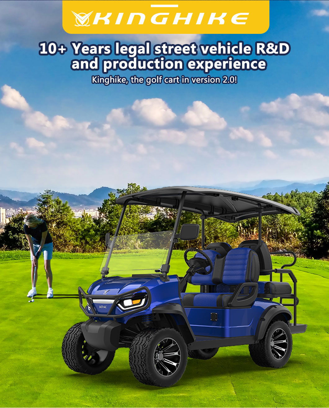 GQL 2+2 Seater Blue Lifted Golf Cart