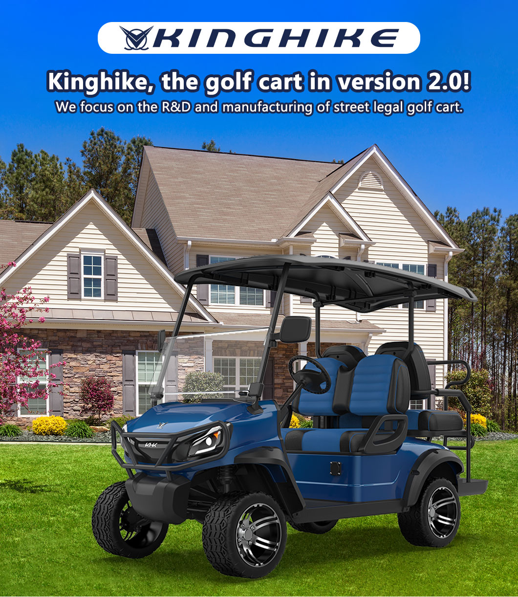 GKL 2+2 Seater Blue Lifted Golf Cart